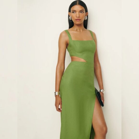 NWOT Reformation Satori Linen Dress in Avocado Green Sleeveless Maxi Size 8 - Picture 3 of 6